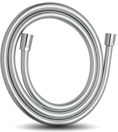 OFFO Tubo Doccia 2.5 m, con Protezione Antitorsione, Flessibile Doccia in PVC, Tubo Doccia Flessibile Alta Pressione di Ricambio, per Rubinetti del Bagno, Argento