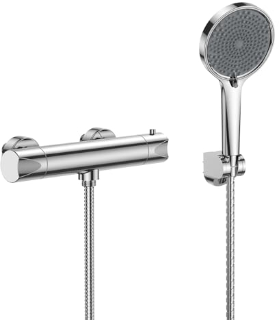 Duschset Duschsystem mit Thermostat Duschset, mit 3 Strahstärken Duscharmatur Komplettset - für Dusche und Bad - Thermostat + Handbrause, Chrom