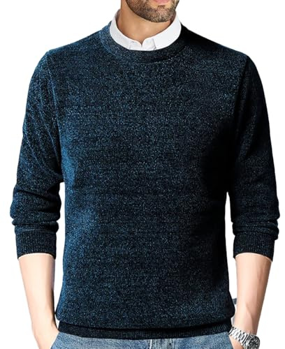 MAVQX Maglione da Uomo in ciniglia Girocollo a Maniche Lunghe, vestibilità Regolare, Pullover Invernale in Pile Caldo Foderato in Pile, Verde, L