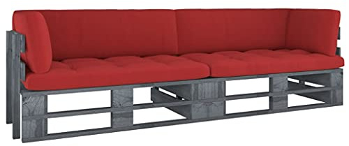 KTHLBRH Canapé palettes 2 places avec coussins - En bois de pin imprégné - Ensemble de meubles de balcon - Ensemble de meubles d'extérieur - Pour terrasse, jardin, balcon