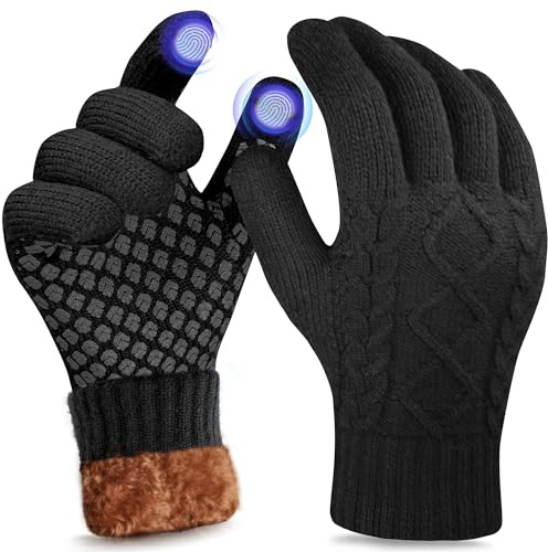 Origem Gants Hiver Homme et Femme, Gants Chauffants Chauds à Écran Tactile Doublés de Polaire Tricotée, Gants Thermiques pour la Conduite, la Course à Pied, le Cyclisme et le Ski par Temps Froid