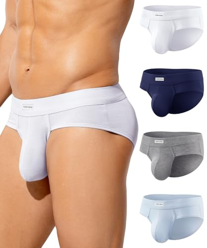 Casey Kevin Men's Underwear Bamboo Rayon Briefs 3D Contour Pouch 4 Pack | Breathable Moisture-Wicking Cool Soft Comfort Lightweight Tag-free Sexy Bikini Underpants No-Roll Waistband & Seamless