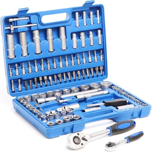 NLIGHTING Set Bussole Professionale 108 Pezzi con Cricchetto 1/4 e 1/2, Inserti Torx Allen Phillips, Bussole Corte e Lunghe, Valigetta Rigida Compatta, Kit Completo per Officina e Fai da Te