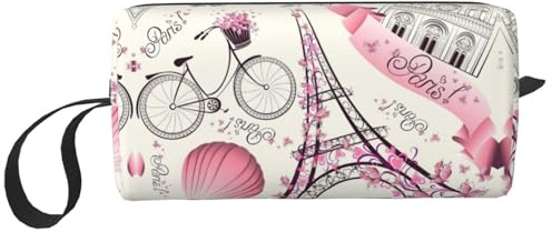 The Paris Tower and a Bicycle Print Portable Cosmetic Pouch, Travel Storage Case, Zippered Organizer Bag for Quick Access