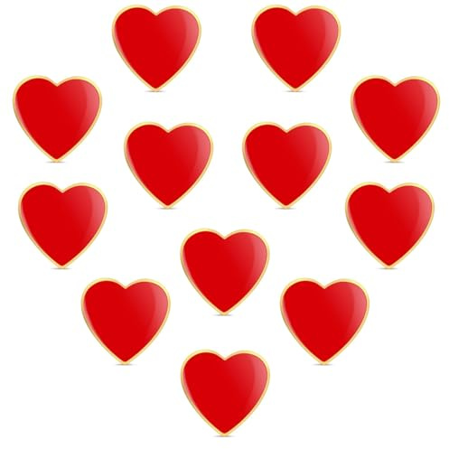 TILONKJ 12 piezas Broches de corazón rojo en esmalte – Pines de solapa decorativos para San Valentín – Alfileres para ropa, bolsos, fiesta – Regalo original para bodas, cumpleaños