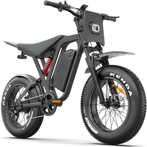 DEEPOWER Vélo Électrique, Batterie Amovible 52V 25Ah, Autonomie 60‑120 KM, E-Bike Pneus Gras 20''×4.0 Tout Terrain, 7 Vitesses, Suspension Complète, Vélo Électrique pour Adultes
