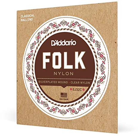 D 'Addario Gitarrensaiten Konzertgitarre | Classical Guitar Strings | ej32 C Folk Nylon Ball End Silber Wunde/klare Oberstimme Gitarre Saiten