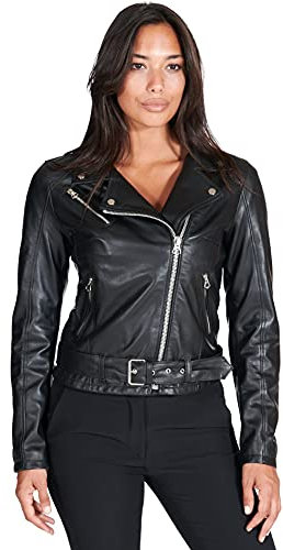 D'Arienzo Chiodo in Pelle Donna Nero Giacca Giubbotto Moto Vera Pelle Made in Italy CHIODO Nero/3XL