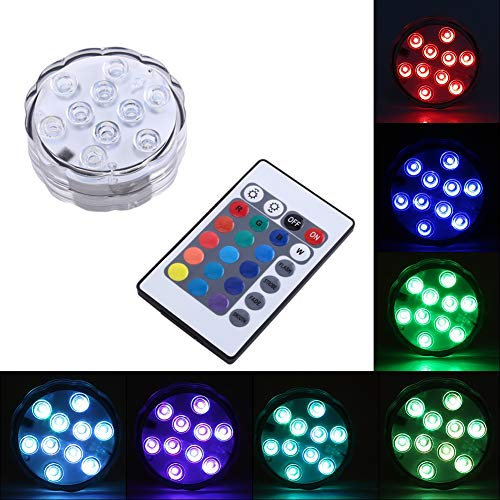 Unterwasser LED Licht 10 LEDs Unterwasser Beleuchtung Wasserdichte LED Leuchten Teichbeleuchtung 16 Farbwechsel Unterwasserlicht mit Fernbedienung für Brunnen Aquarium Vase Badewanne