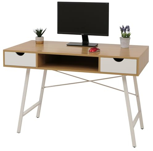 Mendler HWC-E92 - Escritorio para ordenador (estructura 3D, 120 x 60 cm), color marrón natural y blanco