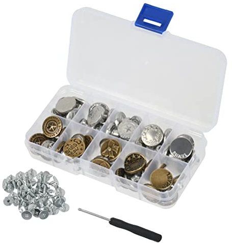 50 Stück Knöpfe Hosen Enger Machen - Hosenknöpfe zum Stecken und Schrauben - Jeansknöpfe ohne Nähen (17mm)