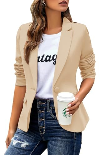 Blazer Jackets for Women,Women Solid Open Front Pockets Formal Suit Long Sleeve Blouse Coat Fall Tops Kahki