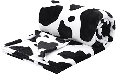PiccoCasa Cow Printed Blanket, Soft 300GSM Fleece Flannel Throw Blanket Lightweight Cute Comfy Warm Cow Texture Black and White Cowhide Blankets for Couch Sofa Bed Office 100 x 130cm