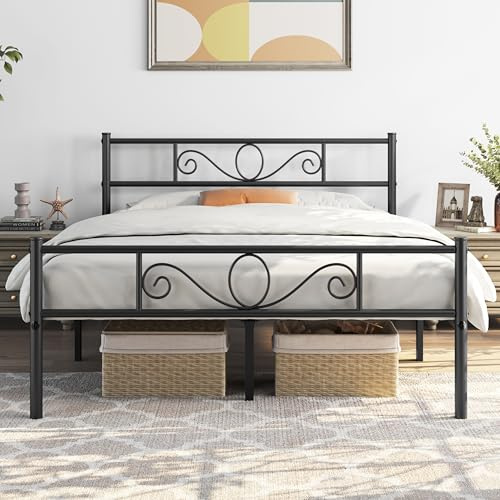 Yaheetech Bettrahmen Metallbett Bettgestell aus Metall, Doppelbett für 160 x 200 cm Matratze, Gästebett für kleine Räume, Schwarz