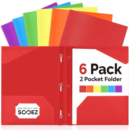 Sooez Plastic Folders with Pockets and Prongs, Pocket Folders with Prongs