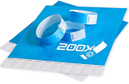 Docksnet Braccialetti Carta Eventi Numerati, Resistenti e Personalizzabili - Bracciali Colorati Identificativi, Monouso e Impermeabili per Discoteche, Festival e Piscine (200 Pezzi, Blu)