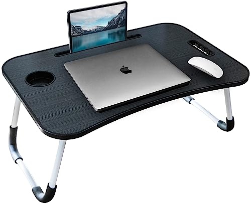 Laptop Desk, Laptop Bed Table with Foldable Legs & Cup Slot, Reading Holder Notebook Stand Breakfast Bed Tray Book Holder for Sofa, Bed, Terrace, Balcony (Black)
