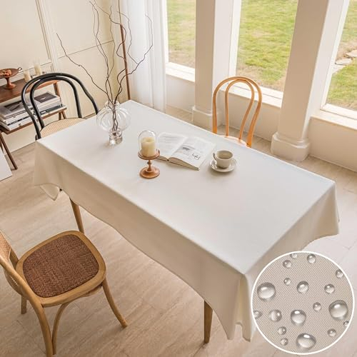 Home Brilliant White Table Cloth Wedding Restaurant Party Decoration, Waterproof Tablecloth Easy-care Wipe Clean, Large Table Cloths for Kitchen Garden, White, 140CM x 260CM