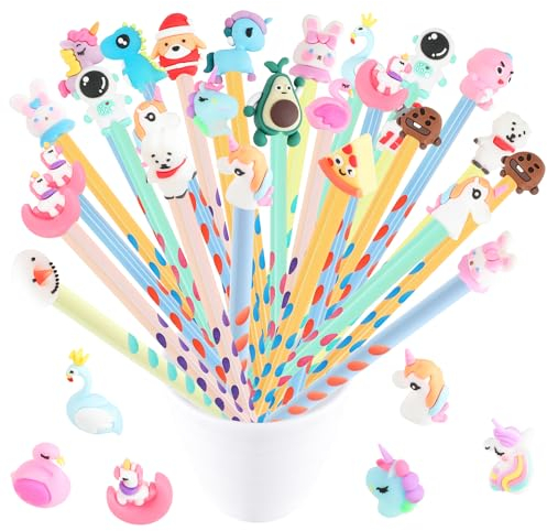 DERAYEE 30 Pezzi Matite Triangolari per Bambini,Divertenti Animali Topper per Matita,Matite Gadget Regalini Fine Festa Compleanno per Bambini(Colore/stile casuale)