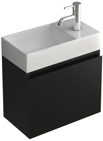 Alpenberger Gäste WC Waschbecken mit Unterschrank 45 cm Breit | Waschtisch Set Klein | Aufsatzwaschbecken Waschtischunterschrank Hängend | Möbel Hängeschrank | Waschbeckenunterschrank Schwarz
