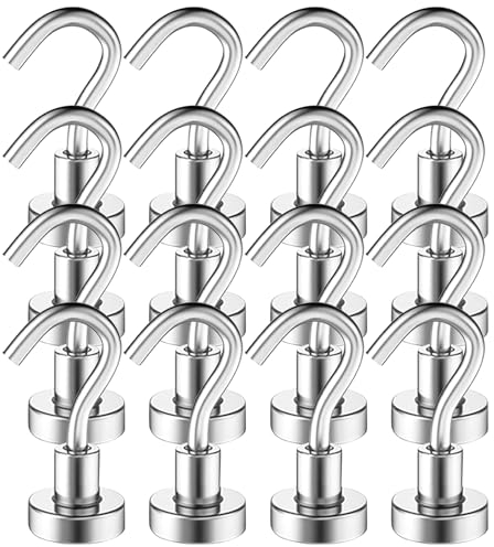 MIN CI 16pcs Strong Magnetic Hooks, 16mm Heavy Duty 22lb Neodymium Magnets for Cruise Cabins, Fridge, Kitchen, Workplace