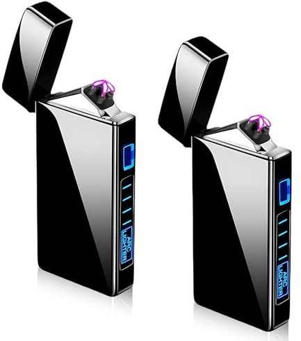 2 accendini elettronici USB, accendino elettrico USB, accendino a LED, doppio arco luminoso, con indicatore di batteria, antivento, al plasma accendino premendo un pulsante