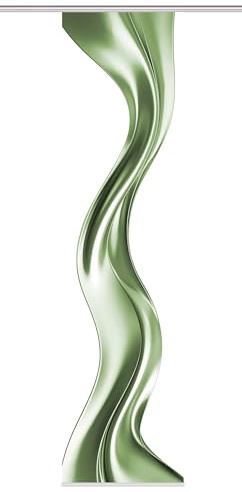 HOME WOHNIDEEN Schiebegardine Oakley, Seidenoptik 245x60 cm, Wellenmotiv, mit Zubehör, Farbe:grün, Größe:245 x 60 cm, Anzahl:1x