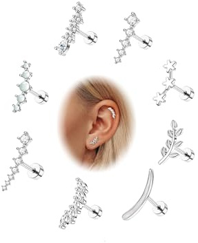 YADOCA 8 Piezas 16G Helix Piercing para Mujer Piercings Oreja Acero Quirúrgico Tragus Cartílago Pendiente Ópalo CZ Barra de Hoja Concha Daith Tragus Piercing Joyería Plata