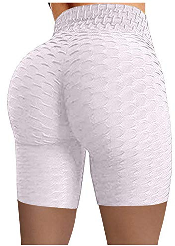 TianWlio Short de Sport Femmes Scrunch Butt Legging Court Push Up Taille Haute Legging de Sport sans Couture Short de Cycliste pour Yoga Jogging Danse Gym Shorts (White, L)