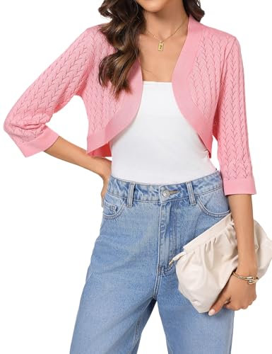 Gyabnw Bolero Cárdigan para Mujer Cárdigan Corto para Mujer Elegante Chaqueta Tradicional Chaqueta Nupcial Manga Larga Boleros de Oficina Tops Cortos con Cuello en V para Boda Vestido