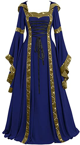 KHIRVWL Costume da Carnevale da Donna Abito Medievale Manica a Campana Tinta Unita Stile Vintage Principessa Rinascimentale Abito da Sera Elegante da Principessa Gotica Abiti di Halloween da Donna