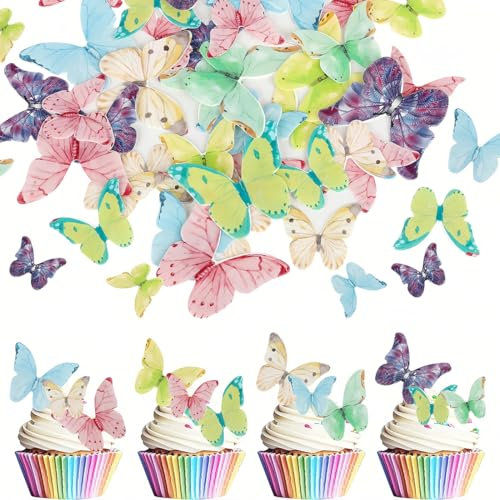 NJCXOLA 40 pezzi Farfalle commestibili, decorazioni torta compleanno, farfalle decorative torta, cupcake commestibili, farfalle commestibili per torte per compleanno, battesimo, matrimonio