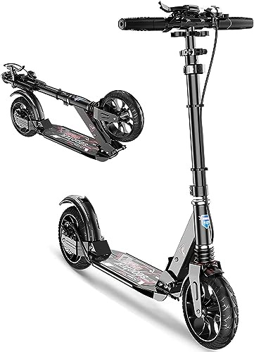 Big Wheel City Scooter för vuxna med 150 kg lastkapacitet, bromsar och stötdämpare – vikbar och justerbar kickboard för barn 16 år +