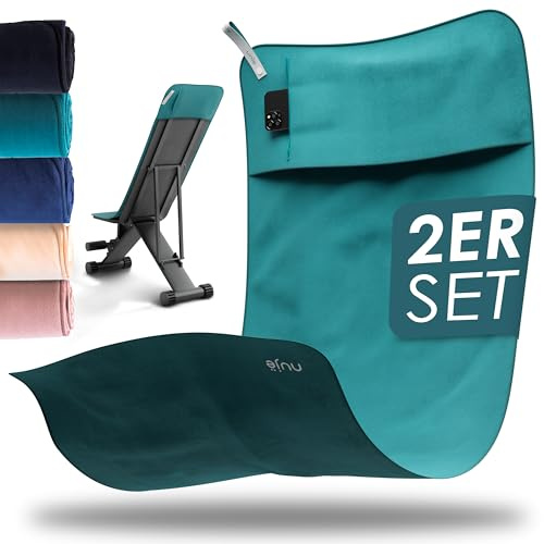 nujë Pack de 2 Toallas Gimnasio Antideslizantes con Solapa y Bolsillo | Toallas Microfibra Fitness 125x50 para Banco de Pesas | Secado Rápido y Ultra Absorbente