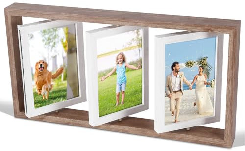 6x4 in Rotating Photo Frame, Double-Sided Wooden Collage Picture Frame Collage 6 Photos Display, Brown Multi Photo Frame for Family Wedding Home Office Bedroom Decor & Gifts
