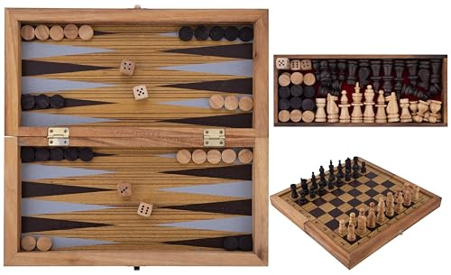 Engelhart - 350522 - Juego de Ajedrez y Backgammon de Madera 2 en 1 con Notación 35 cm – Tablero Plegable – Incluye Piezas y Reglas – A Partir de 6 años