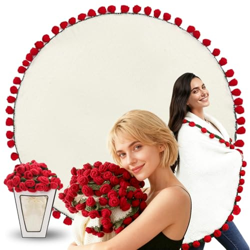 Manta de ramo, Ramo de flores manta, Diámetro 120 x 120 cm,manta de ramo de flores de ganchillo, suave y ligera, para decoración de Cama del hogar, guardería, Boda, inauguración de la casa,52 rosas 3D