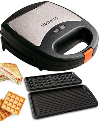 Homend Toastbuster 2-in-1 Panini Press & Waffle Maker, 750W, Non-Stick Removable Plates, Dishwasher-Safe, Compact Vertical Storage, Dual Indicator Lights, Stainless Steel