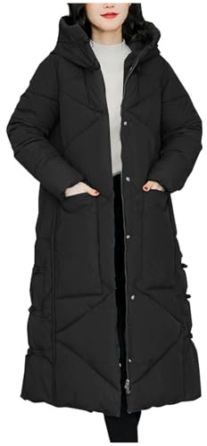 Flodxo Long Padded Coats for Women UK Winter Maxi Puffer Jacket Full Length Quilted Parka Coats with Hood Plus Size Lightweight Long Puffer Jacket Warm Casual Outerwear Overcoat Black XXL