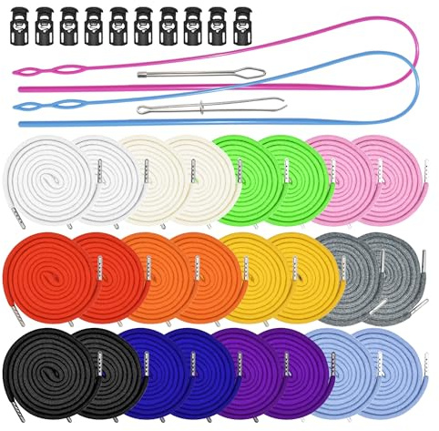 LE-stone 24Pcs Replacement Drawstrings Cords 12 Colors Hoodie String Cording with Metal Tip 2Pcs Threader Tool Cord Locks End Spring Toggle for Sweatpant Short Hoodies Backpack