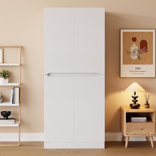 HAUSPROFI Zweitüriger Kleiderschrank, Schrank Mehrzweckschrank Haushaltsschrank mit Schubladen und Staufächern für Schlafzimmer Kleiderschränke (Weiß, 170x70x40cm)