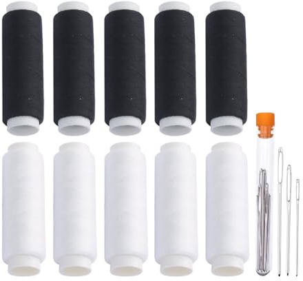 Portable Sewing Kit for Travel, Includes Black & White Thread and Needles for Sewing Clothes, Curtains, and DIY Accessories (5 Black, 5 White, 9 Needles)