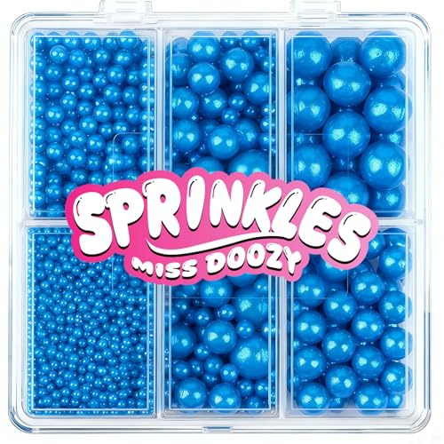 Perles Comestible de Sucre Bleu (130g) - 4 Tailles de Perles pour Décor de Gâteaux, Cupcakes & Biscuits - Idéal pour Mariages, Anniversaires, Halloween, Noël, Sprinkles