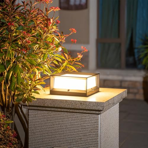 HMWSMT Outdoor Post Lights, 8.6 Post Light AC100-240V, LED Pillar Light Outdoor IP65 Waterproof, 3000K, Aluminum, Modern Square Column Lamp for Garden Patio Yard Decoration, 15W