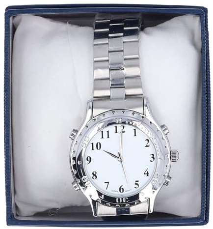 SYUULCOI Reloj parlante para personas con discapacidad visual, para personas mayores, fácil de usar, voz clara, esfera grande, cuero y acero duraderos de PU, ayuda para la vida