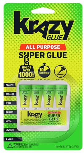 Krazy Glue All Purpose Super Glue Gel with Precision Tip, 0.5g/4 Tubes, Fast Drying No-Run Gel Formula for Household Repairs, School, Office Crafts & DIYs, Bonds Plastic, Wood, Metal, Ceramic & More