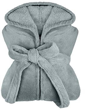 npluseins extra weicher Kapuzen-Bademantel aus Kuschelfleece - in modernen Farben und verschiedenen Größen - Unisex & wadenlang, M, grau