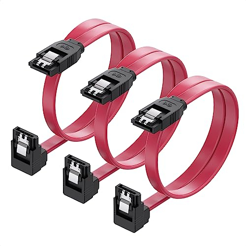 Cable Matters 3er-Pack 90 Grad rechter Winkel SATA III 45 cm Sata Kabel 6gb/s,Sata 3 Kabel, SATA-Kabel SSD, sata cable Mit 3 Kabelbindern in Rot