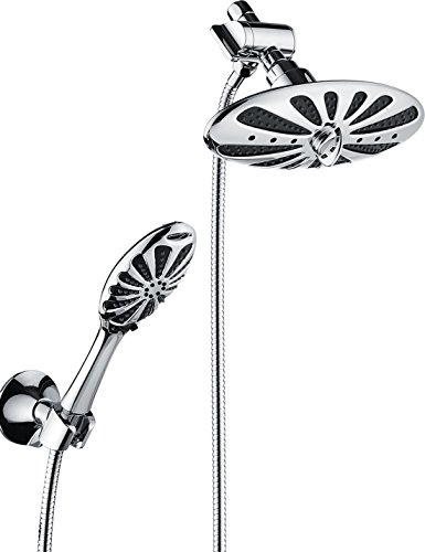 Overhead Rain Showerhead & Handheld Shower Head Combination Set - Includes Wall Mount Suction Bracket, 3-Way Water Diverter Mount, 5 ft. Shower Hose in chrome plated