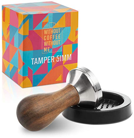 NOUTEN Premium Espresso Tamper Set 51mm - Kaffeestampfer aus Edelstahl mit einem elegant geformten Echtholzgriff – Espresso Stempel für den vollmundigen Genuss - Passende Tampermatte inklusive